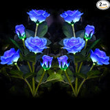 Outdoor Realistic Solar Powered Rose Flower Lights Stake,2 Pack 10 Rose Solar Garden Decorative Waterproof Lights | Lumora