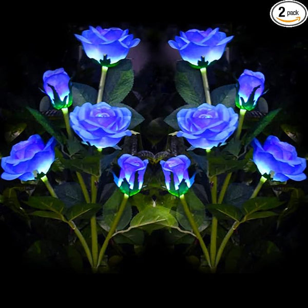 Outdoor Realistic Solar Powered Rose Flower Lights Stake,2 Pack 10 Rose Solar Garden Decorative Waterproof Lights | Lumora