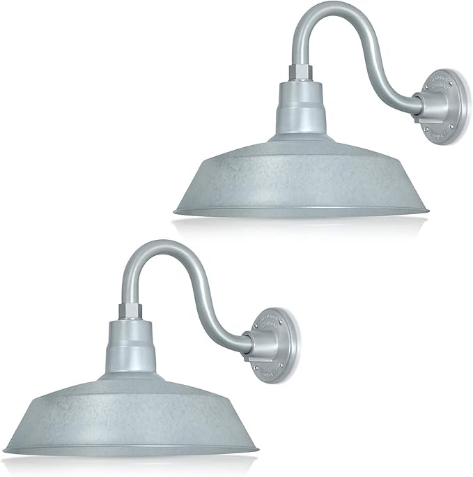 14in. Galvanized Finish Outdoor Gooseneck Barn Light Fixture with 10in. Long Extension Arm - Wall Sconce Farmhouse | Lumora