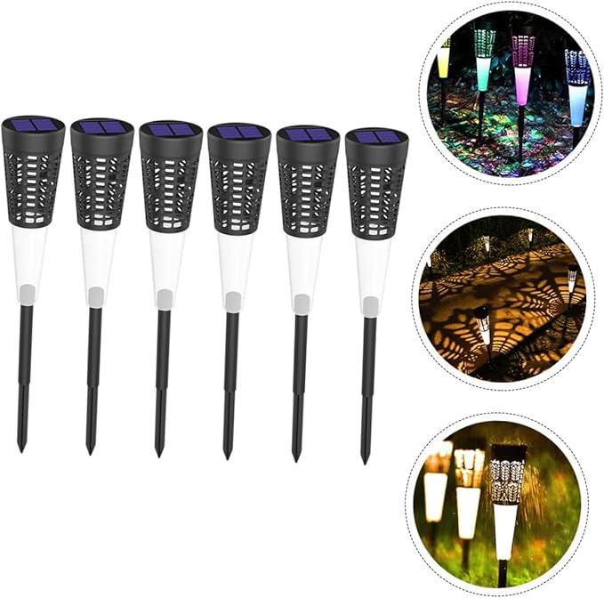 HOMSFOU 6pcs Solar Powered Garden Stake Lights, Hollow Cone Landscape Pathway Lights with Warm and Colorful Led, Outdoor Solar Lawn and Courtyard Decorative Lighting
