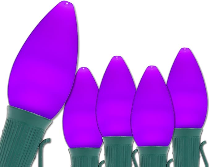 Wintergreen Lighting Opticore LED Smooth/Opaque Commercial C7 Christmas Lights Vintage Style, Commercial String Christmas Lights Heavy Duty, Green Wire (50 Lights, 50 ft, Purple)