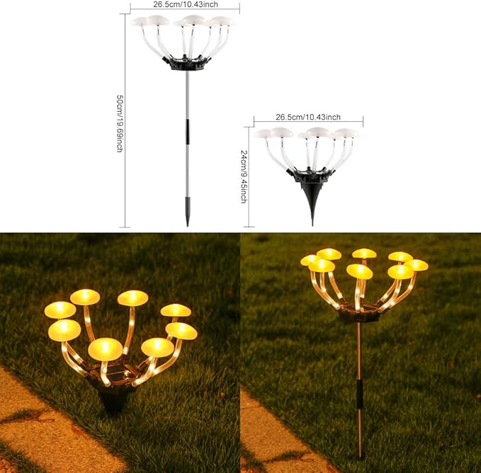2 Pack 48LED Outdoor Solar Ground Inserted Warm Light Mushroom Lamps,Waterproof Courtyard Atmosphere Decorative | Lumora