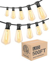 Lightdot 500FT Outdoor String Lights, LED Bistro String Lights with Shatterproof ST38 Vintage Bulbs, 2200K | Lumora