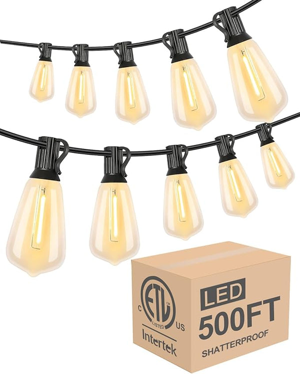 Lightdot 500FT Outdoor String Lights, LED Bistro String Lights with Shatterproof ST38 Vintage Bulbs, 2200K | Lumora