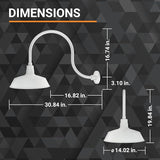 14in. White Outdoor Gooseneck Barn Light Fixture With 24in. Long Extension Arm - Wall Sconce Farmhouse, Vintage | Lumora