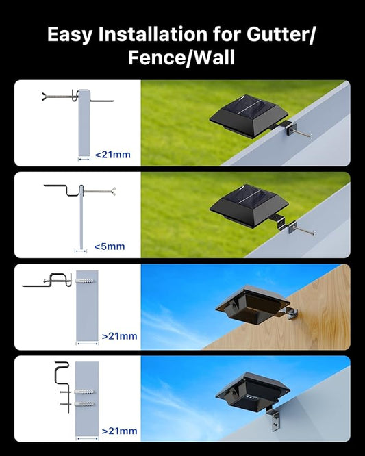 8 Pack Solar Powered Gutter Lights Outdoor Waterproof 12 LED Clip Gutters Light for Eaves, Roof, Rainspout, Fence, Railing, Wall, Garage, House Porch, Deck, Yard, No Drilling Installation(Warm White)