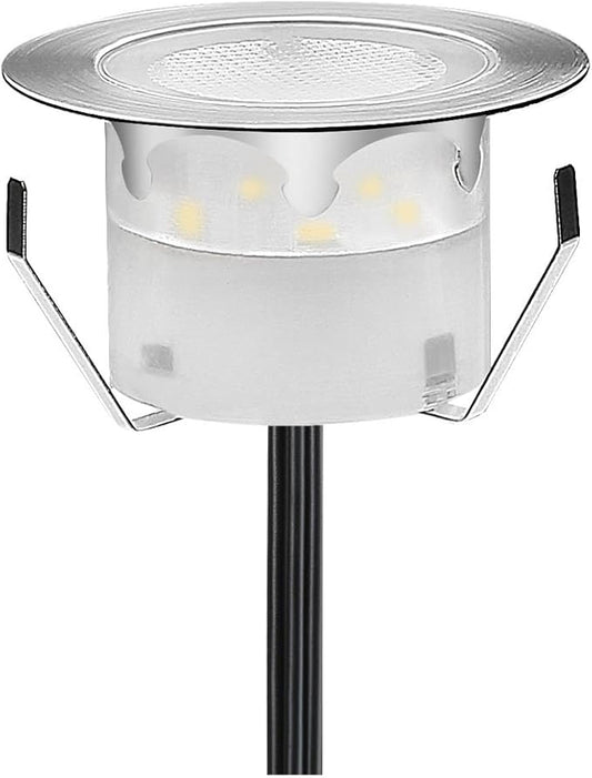 Led Deck Lights Blue Outdoor Waterproof Low Voltage Stainless Steel 1W Outdoor Yard Garden Decoration Lamps Landscape Pathway Patio Step Stairs LED In-ground Lights(Silver Border,1 Pack