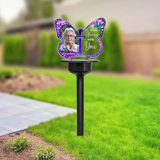 Personalized Memorial Butterfly Solar Light - Custom Photo Memory Acrylic Garden Lights - Decoration Garden Outdoor Grave Light, Sympathy Gifts for Loss of Loved Ones