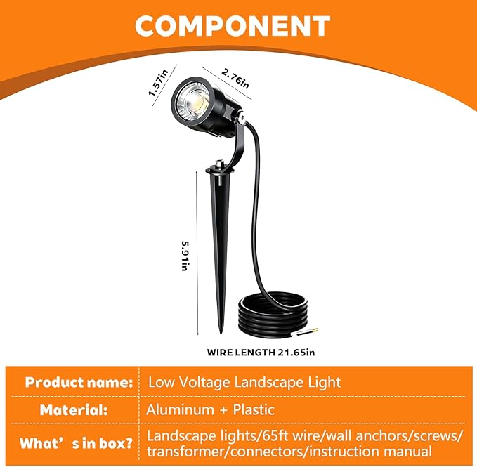 Low Voltage Landscape Lighting Kit, 8-Pack LED Bright Durable Spotlights 550Lumens, 65W Transformer with Sensor | Lumora