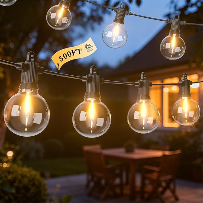 LED Outdoor String Lights, 500FT Patio Lights with 250+10 Shatterproof G40 Globe Bulbs, Waterproof Connectable | Lumora