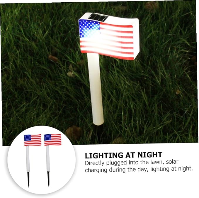 Lurrose Solar Garden Lights American Flag LED Solar Pathway Lamps Outdoor Decorative Ground Insert Stakes for Independence Day 2pcs Random Color