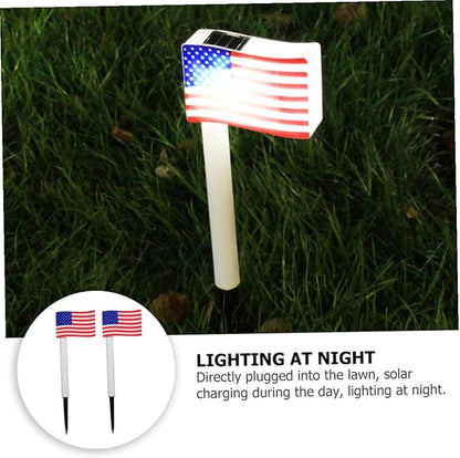 Lurrose Solar Garden Lights American Flag LED Solar Pathway Lamps Outdoor Decorative Ground Insert Stakes for Independence Day 2pcs Random Color