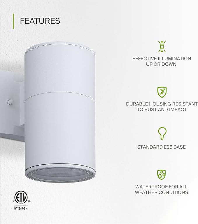 ASD 1 Light Outdoor Wall Light Fixture | 60W E26 Bulb Socket 120V ETL Cylinder Up Down Lights | | Lumora