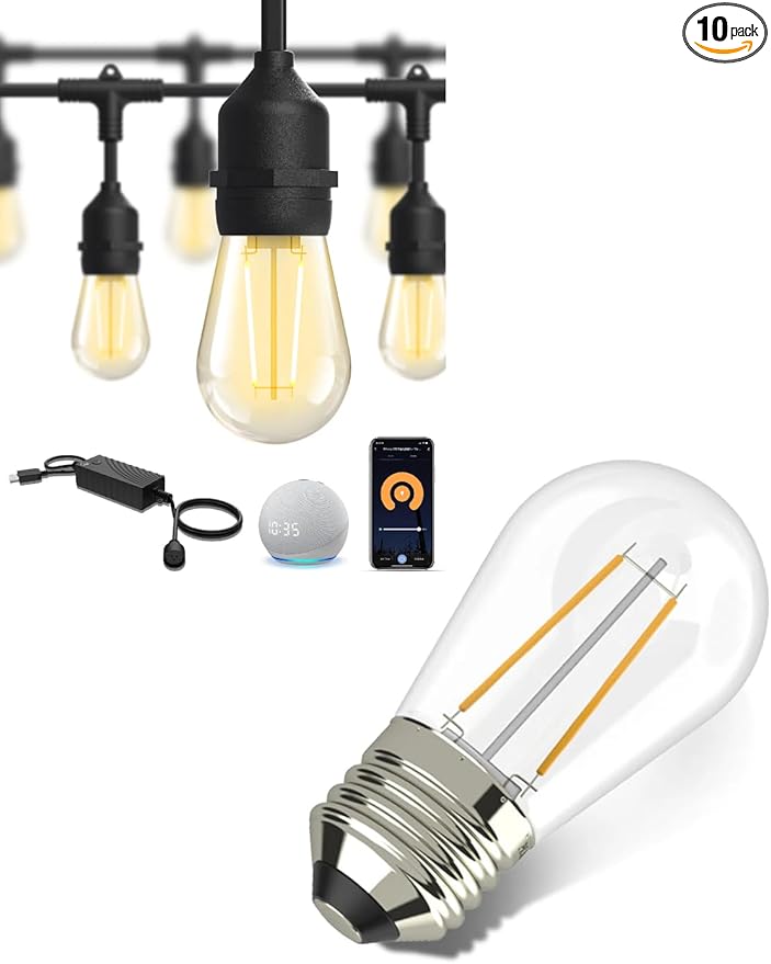 XMCOSY+ S14 12V Smart Warm White Plastic Bulbs S14 Smart Outdoor Patio String Lights