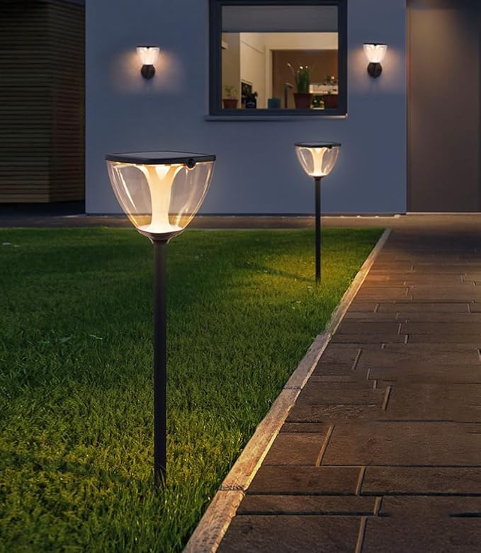 Solar Pathway Light LED Warm Light Landscape Lighting Solar Garden Lights with Clear Shade Black Aluminum Bollard Lights with IP65 Waterproof for Garden Yard Lawn Driveway Patio