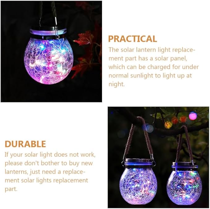 DOITOOL 2 Pcs Solar Lights Replacement Top, 3.14 Inchwaterproof Solar Fairy Lights Jar Lids String Parts for Outdoor Watering Can Hanging Lanterns Patio Yard Garden Wedding Decoration