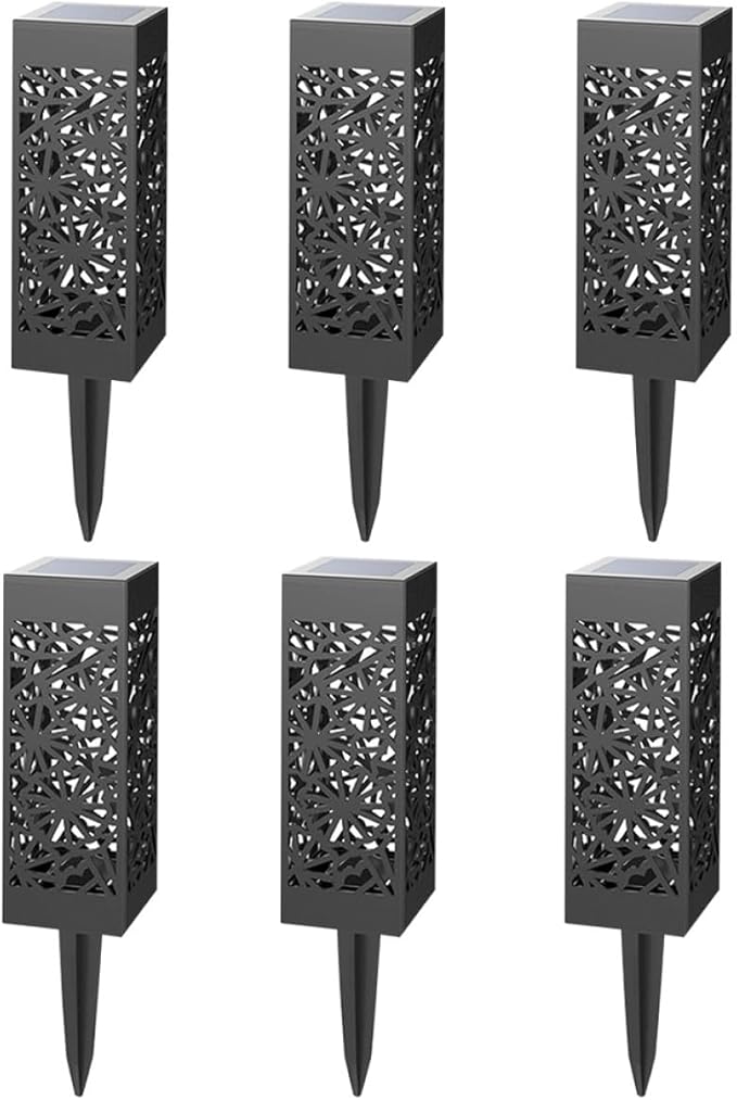 6pcs Waterproof Solar Lawn Lights Hollow-Out Ground Plug Outdoor Garden Path Lighting Warm White