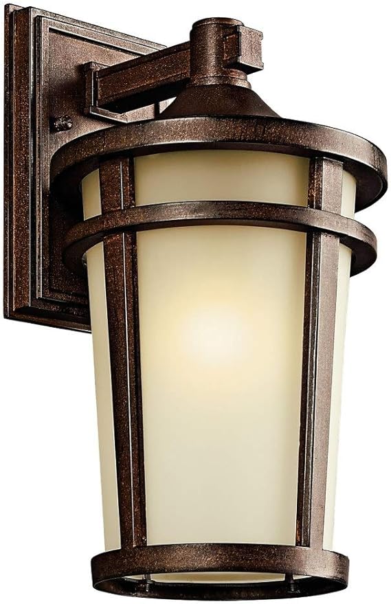 Kichler Atwood 14.25" Outdoor Wall Light with Light Umber Mist and Brown Stone, 1-Light Exterior Wall Sconce, (14.25" x 8" W), 49072BST