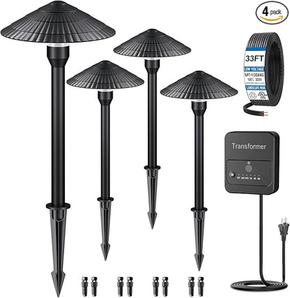 ZZXX All-in-One Low Voltage Landscape Lighting Kit 4-Pathway Lights with 40W Transformer, 5W LED Landscape Lighting Low Voltage 12-24V,IP66 Waterproof Outdoor Lights 2700K for Yard Patio Walkway