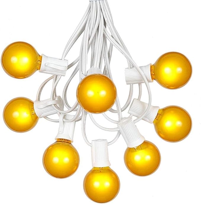 G40 Patio String Lights with 25 Yellow Globe Bulbs - Hanging Garden String Lights - Vintage Backyard Patio Lights - Outdoor String Lights - Market Cafe String Lights - White Wire - 25 Foot