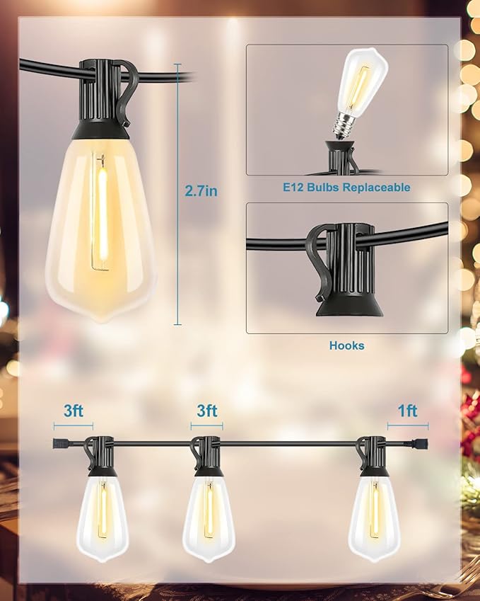 Lightdot 300FT Outdoor String Lights, LED Bistro String Lights with Shatterproof ST38 Vintage Bulbs, 2200K | Lumora