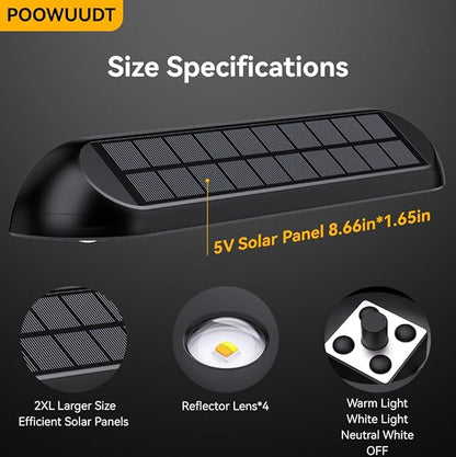 Large Solar Fence Lights Outdoor Waterproof, 3-Mode (3000K/4000K/6000K),4 LED with Upgraded High-Efficiency Solar Panel & Wide Beam for Backyard/Patio/Deck/Step/Home Improvement(4 Pack)