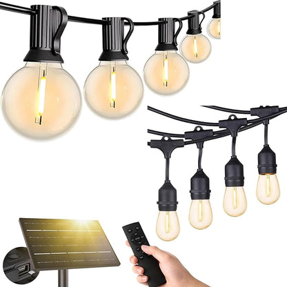 Svater 50FT G40 Solar String Lights Outdoor with Remote + 50FT Patio Lights