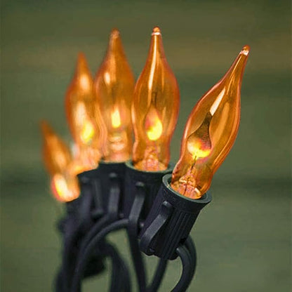 C18 Flickering Flame String Lights, 10Ft Halloween Decorations String Lights with 10 Flickering Flame Bulbs for Outdoor Garden Yard Home Halloween Party, Clear Orange- Black Wire