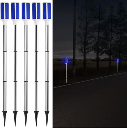 Joyibay 5 PCS Solar Powered Driveway Markers, Solar Warming Landscape Lights, Solar Outdoor Driveway Lights, Landscape Driveway Reflectors on Poles for Snow Road Yard (Blue)