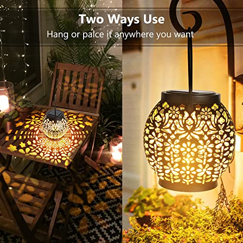 Brizled Solar Lantern Lights, 2 Pack Outdoor LED Hanging Lantern Lights with Star Projection, Warm White Solar Garden Lighting Retro Table Lanterns Light Waterproof for Garden Patio Courtyard Path