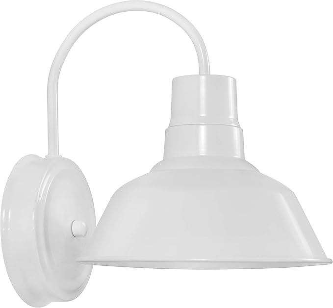 White Gooseneck LED Wall Sconce Barn Light Fixture - Industrial Antique Farmhouse Style - Vintage Patio Porch Wall Mount Light - Indoor/Outdoor - UL Listed - 9W 800lm Cool White