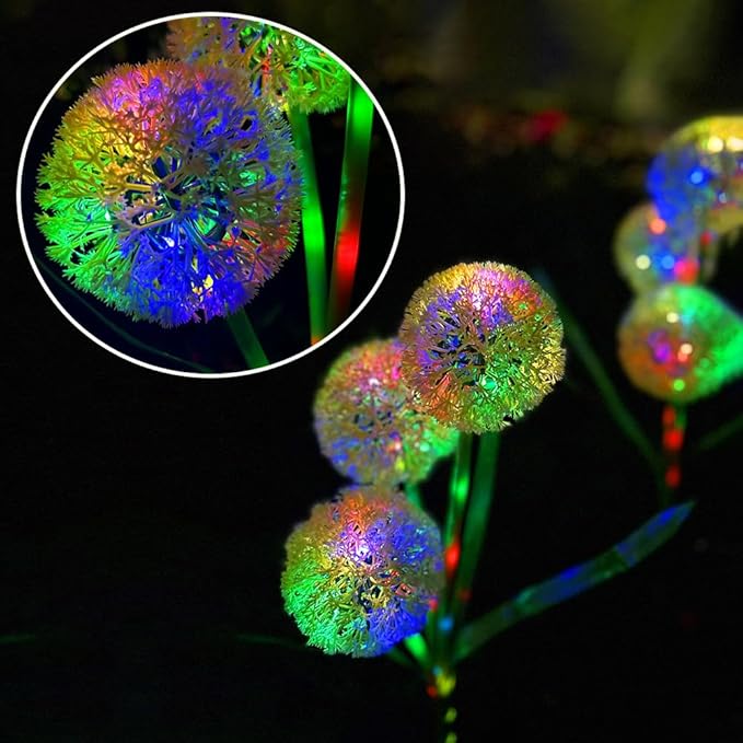Solar Lights Outdoor, Decorative Animal & Flower Shaped Landscape Lights with Warm/Colorful LED, Auto On/Off Waterproof Solar Powered Decor for Yard Lawn Patio Gift Idea (Colorful-Dandelion-2pack)