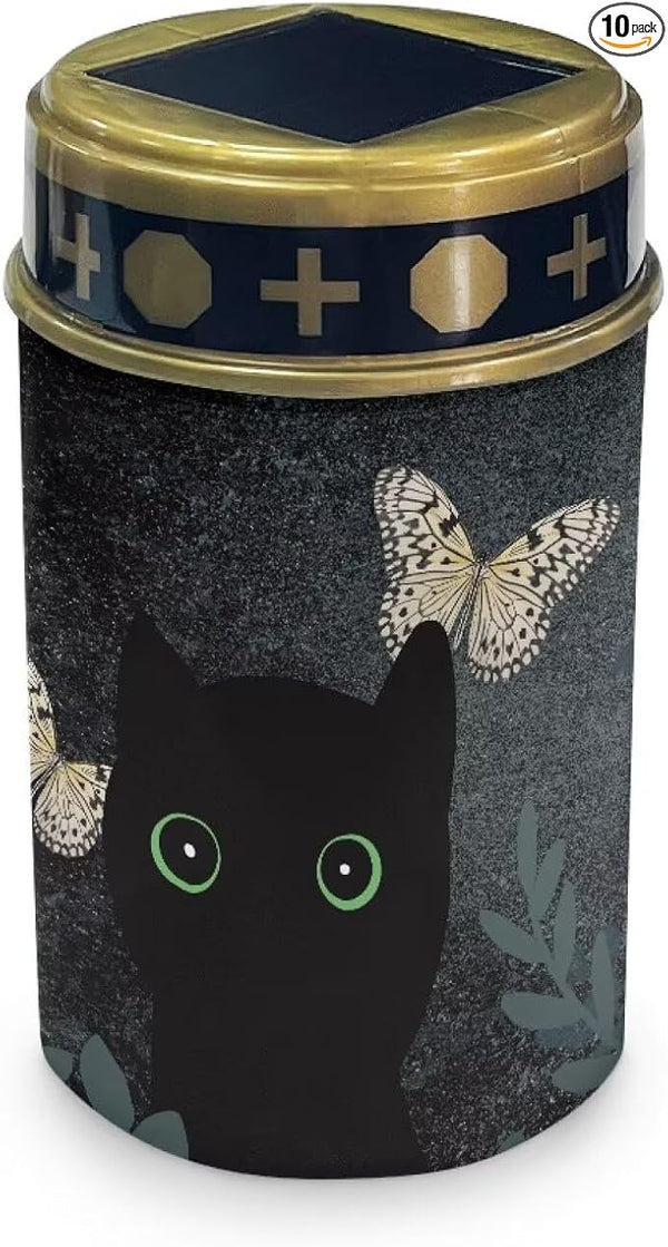 HUGS IDEA Black Cat Solar Lights for Gravesites Butterfly Solar-Powered Grave Lights Waterproof ABS Gothic Memorial | Lumora