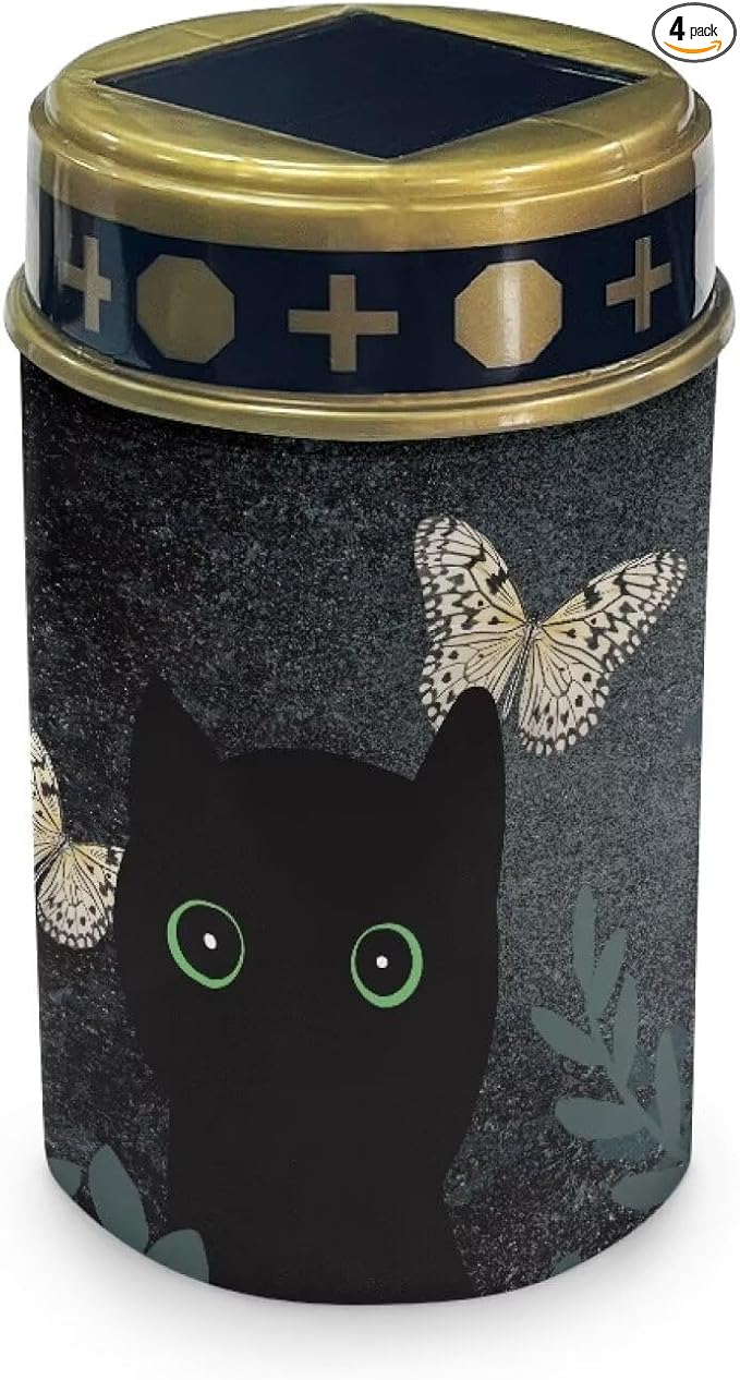 HUGS IDEA Black Cat Solar Lights for Gravesites Butterfly Solar-Powered Grave Lights Waterproof ABS Gothic Memorial Decor Outdoor Cemetery Lighting for Gardens