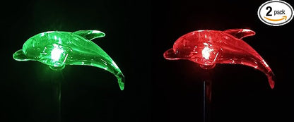 Starry Illuminate 2 PCS Solar Color Changing Dolphin Style Garden Stake Light, Clear