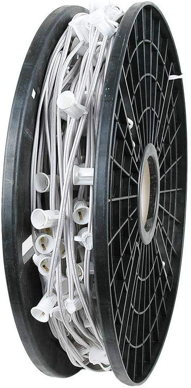 Novelty Lights 250 Feet C7/E12 Socketed Wire Spool, 6 Inch Spacing, White Wire 8 Amp SPT-1 Commercial Grade Reel | Lumora