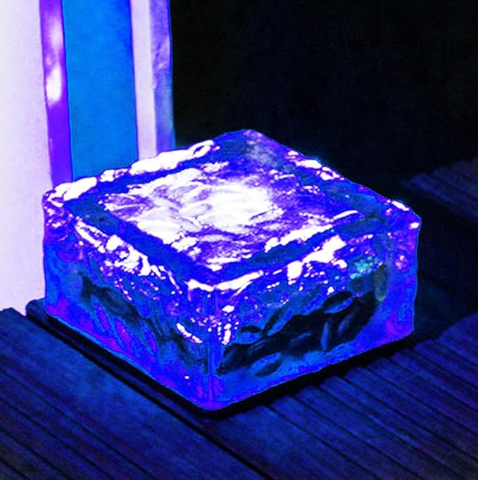 Solar Glass Brick Lights, LED Brick Lights for Garden Landscape Path, Ice Cube Rocks Solar Lamp,Blue