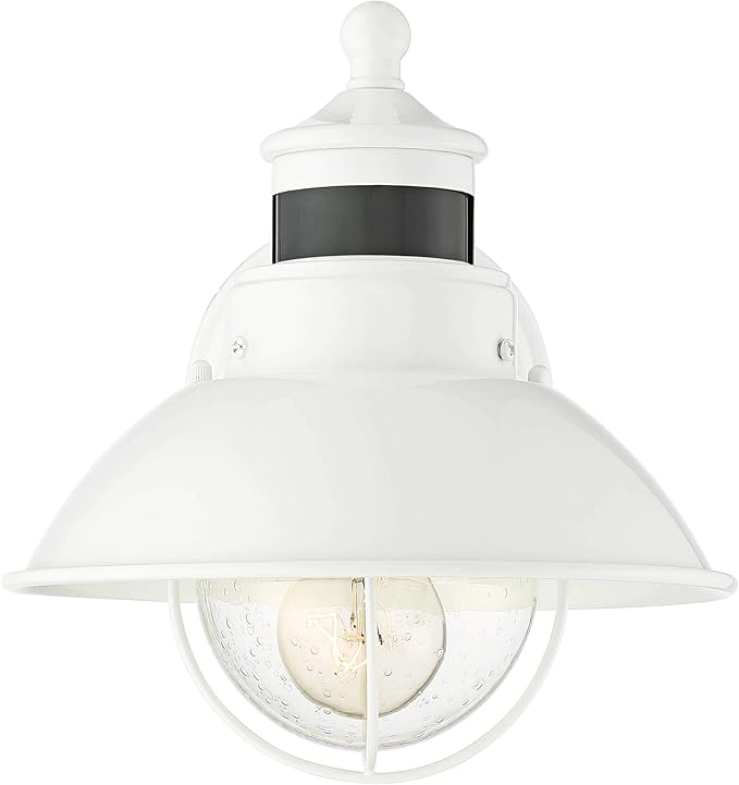 John Timberland Oberlin Rustic Industrial Farmhouse Outdoor Barn Light Fixture White Dusk to Dawn Motion Sensor 9" | Lumora