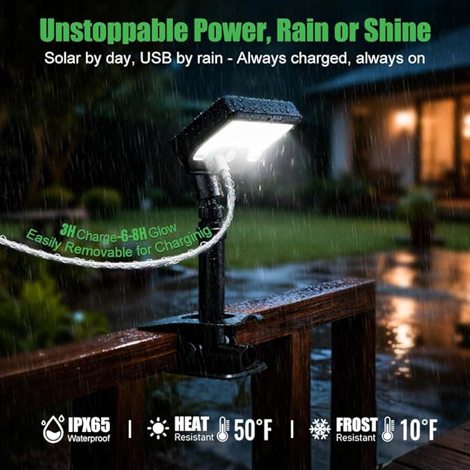 Clip On Solar Motion Sensor Light Outdoor, 600LM 3 Modes IP65 Waterproof, Adjustable Angle 1-Second Installation for Fence, Camping, Deck & Gutter (Silver)