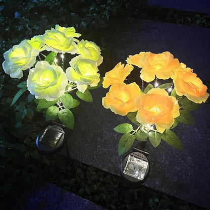 Aolyty Solar Garden Lights, 2 Pack Solar Rose Lights with 14 Rose Flowers, IP65 Waterproof LED Landscape Light Warm Light for Garden Patio Yard Pathway Valentines Day Outdoor Decorative (White)