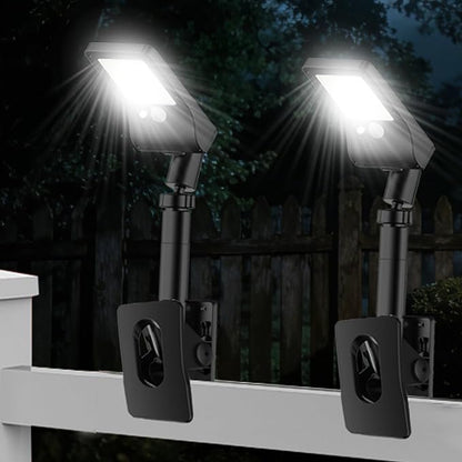 Clip On Solar Lights Outdoor - Motion Sensor Outdoor Lights Fence Lights Solar Powered, Outdoor Solar Lights for Yard, Solar Pathway Lights for Deck Fence Garden Patio Camping (2 Packs)