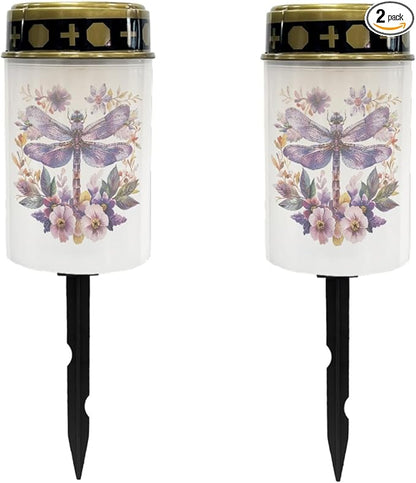 Dragonfly Solar Floral Lights Outdoor Waterproof Purple Lantern Solar Garden Lights Decorative for Yard/Patio/Driveway,Outdoor Landscape Lighting-Warm White