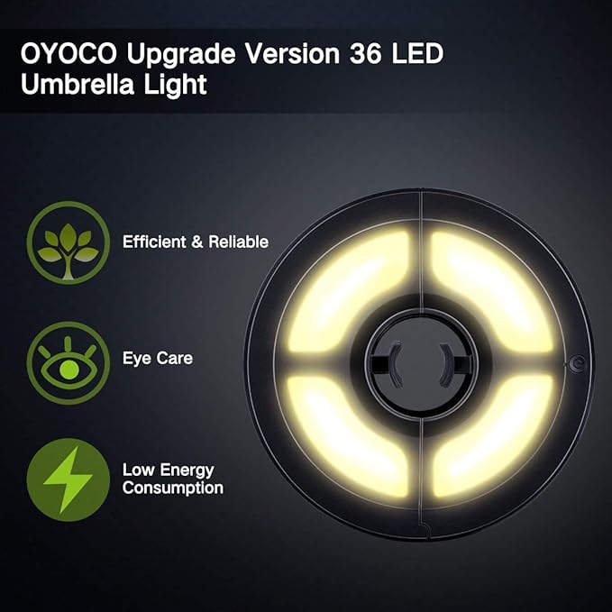 Rechargeable Warm White Umbrella Light 2 Brightness Mode Cordless 36 LED- 3 x AA Battery Operated,Umbrella Pole Light for Patio Umbrellas,Camping Tents or Outdoor Use (Rechargeable Warm White)