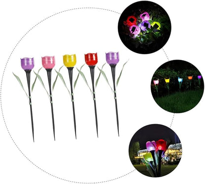 5Pcs Solar Tulip Lights Outdoor Garden Stake Lamp Solar Power Landscape Lighting Decorative LED Lights for Lawn Patio Backyard Holiday Decoration