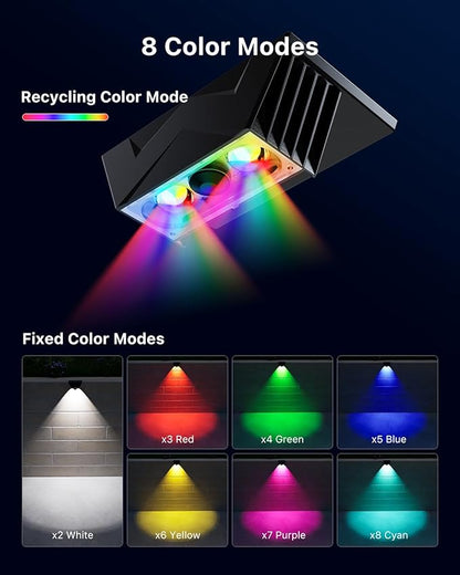 8 Pack Color Change Solar Fence Lights Outdoor for Deck, Railing, Stair, Retaining Wall, Waterproof Led Accent RGB Lamp Decorative Lighting with Spot Len for Patio, House, Pool Cage, Garden, Yard