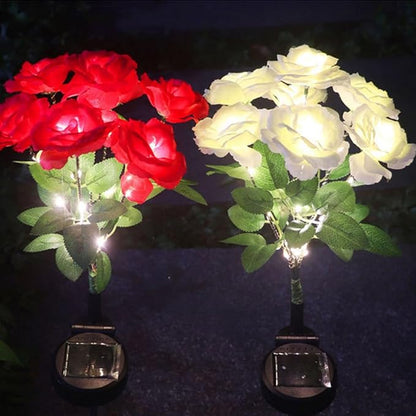 Aolyty Solar Garden Lights, 2 Pack Solar Rose Lights with 14 Rose Flowers, IP65 Waterproof LED Landscape Light Warm Light for Garden Patio Yard Pathway Valentines Day Outdoor Decorative (Purple)