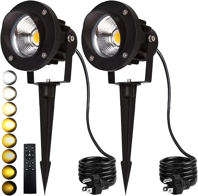 LED Outdoor Spot Lights,120V Landscape Lighting Outdoor Spotlight With Plug Cord , 2700K-6500K Stepless Dimmable Landscape Light with Timer and Remote for Yard Garden Pathway flag (20W, Pack, 2)