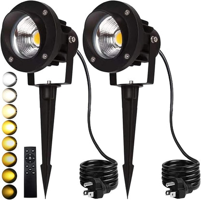 LED Outdoor Spot Lights,120V Landscape Lighting Outdoor Spotlight With Plug Cord , 2700K-6500K Stepless Dimmable Landscape Light with Timer and Remote for Yard Garden Pathway flag (20W, Pack, 2)