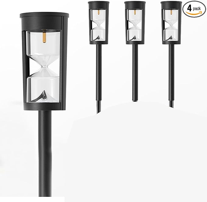 4 Pack Solar Pathway Lights Outdoor, Hourglass Design Solar Light Waterproof, Auto On/Off Warm LED Garden Light for Walkway, Yard, Patio, Lawn Decor
