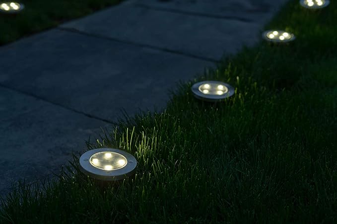 Solar LED Disk Lights - 4 LEDs, Outdoor Ground Landscape Lights for Lawn, Garden, Patio, Pathway - Set of 4 | Lumora